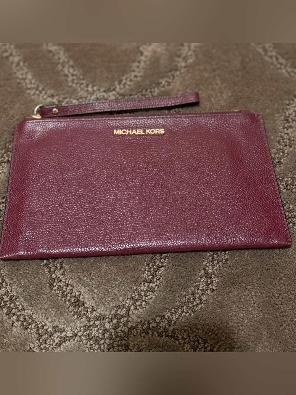 Michael Kors Pebbled Leather Wristlet - Deep Burgundy with Gold Logo